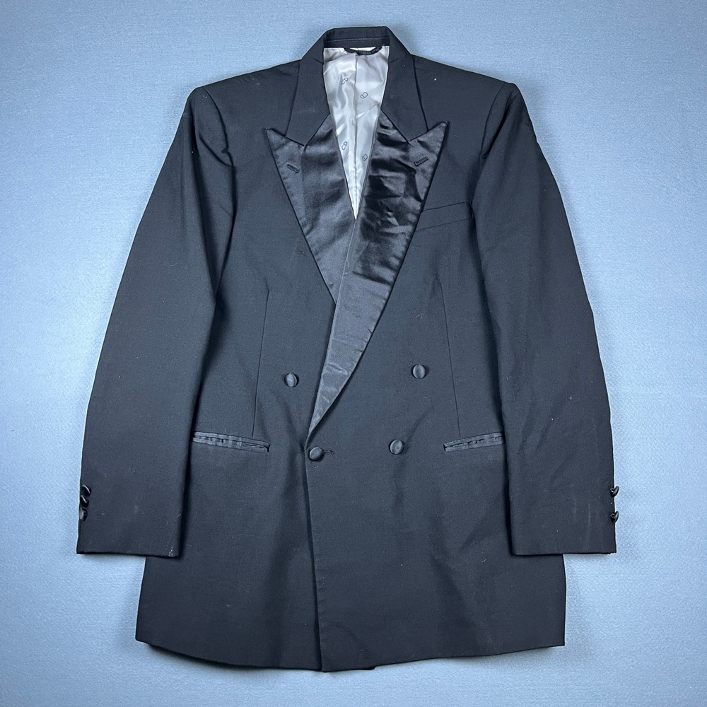 Christian Dior Monsieur Mens 40L Double Breasted Tuxedo Jacket Black Satin Peak